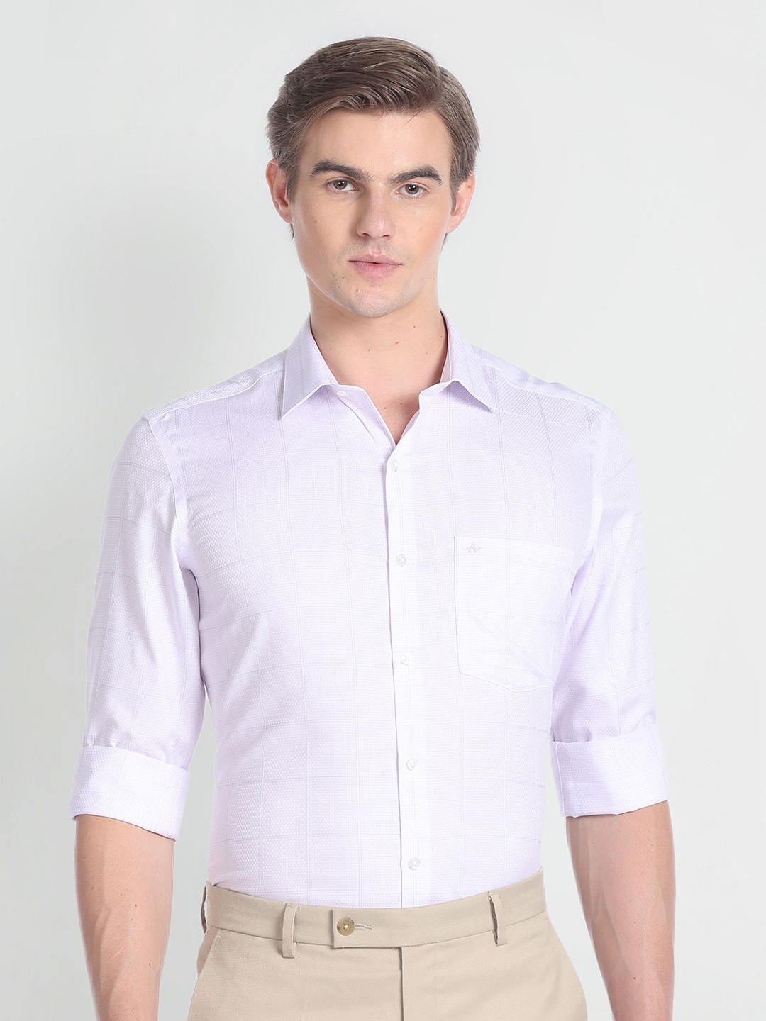 

Arrow Windowpane Checked Pure Cotton Formal Shirt, Purple