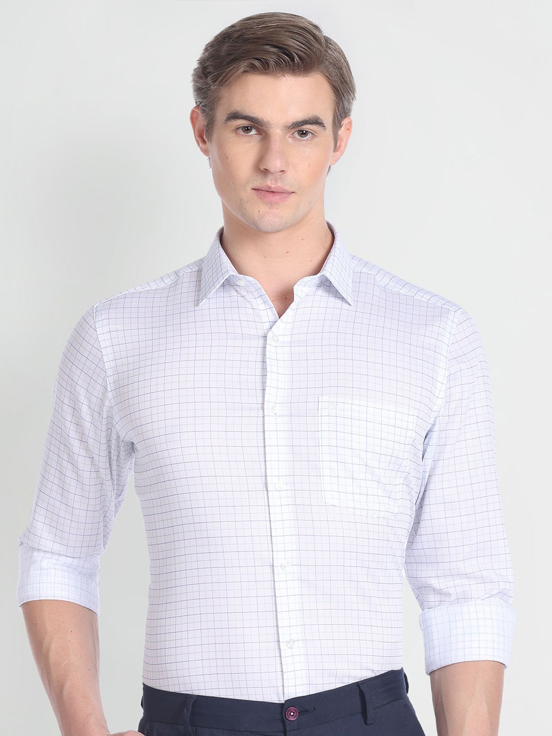

Arrow Grid Tattersall Checked Pure Cotton Formal Shirt, White