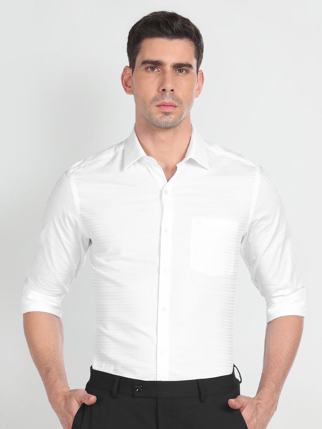 

Arrow Self Design Slim Fit Pure Cotton Formal Shirt, White