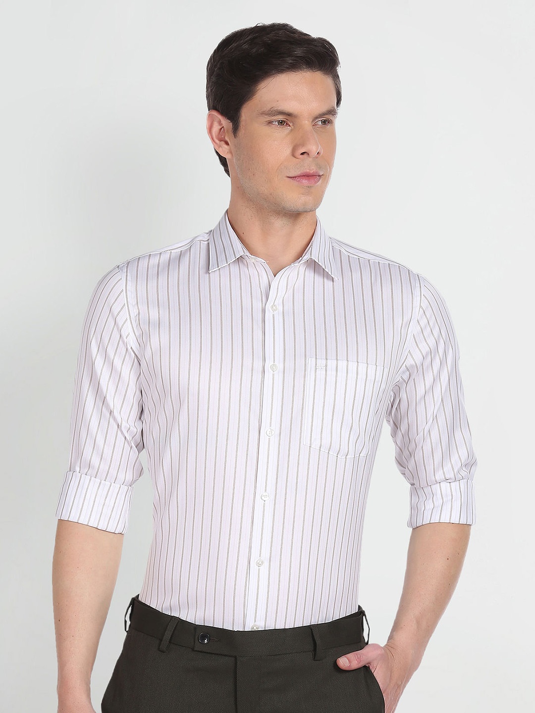 

Arrow Vertical Striped Spread Collar Pure Cotton Formal Shirt, White