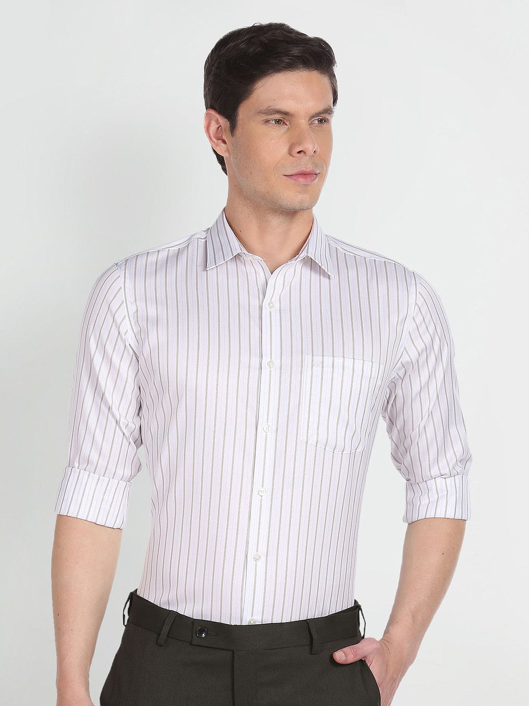

Arrow Striped Spread Collar Pure Cotton Formal Shirt, White