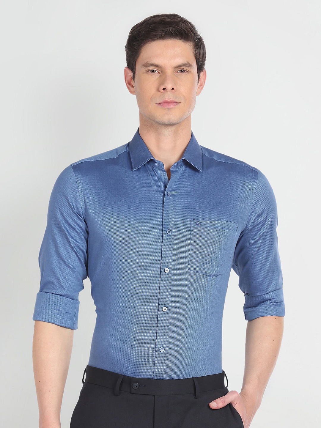 

Arrow Slim Fit Spread Collar Pure Cotton Formal Shirt, Blue