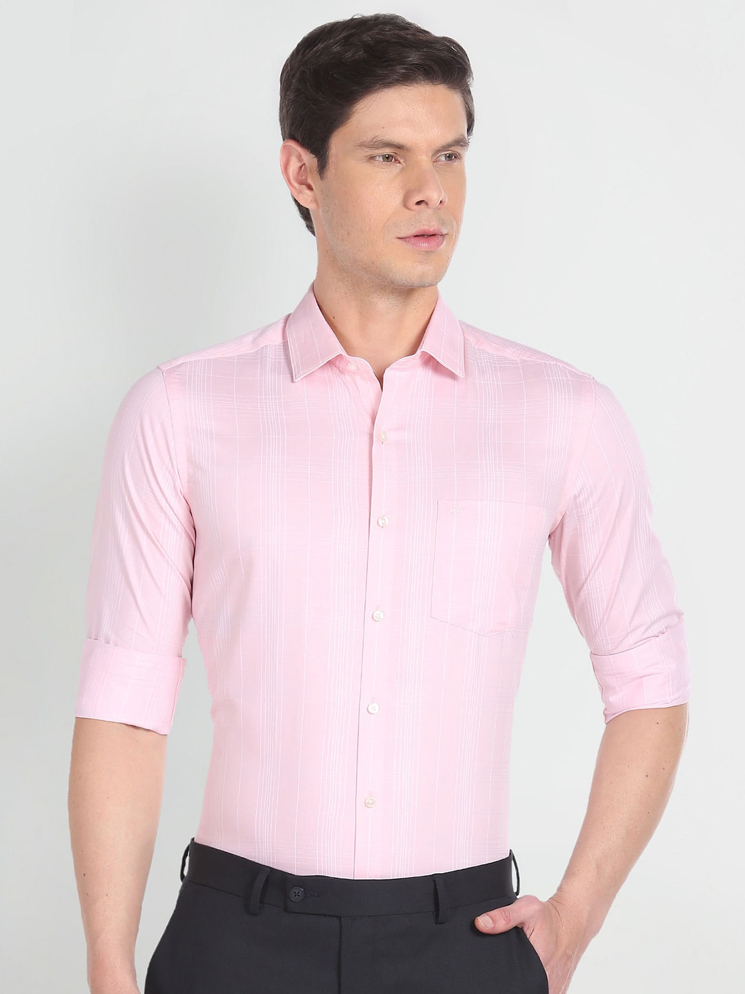 

Arrow Slim Fit Checked Pure Cotton Formal Shirt, Pink