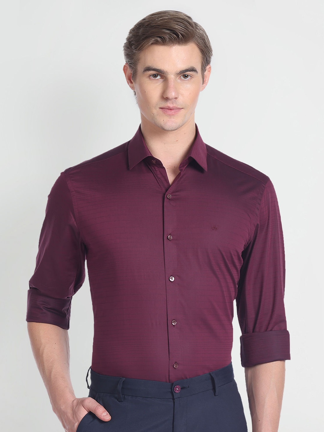 

Arrow Striped Slim Fit Pure Cotton Formal Shirt, Maroon