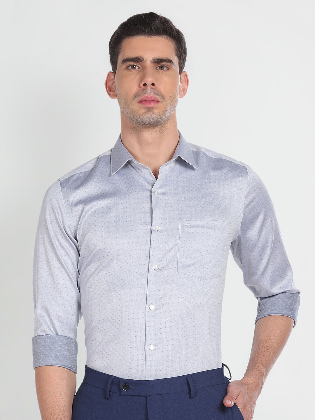 

Arrow Self Design Pure Cotton Formal Shirt, Grey