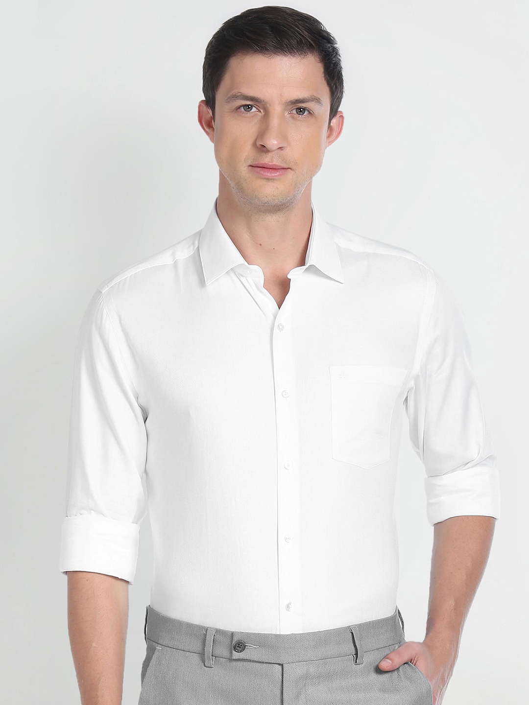 

Arrow Textured Spread Collar Slim Fit Pure Cotton Formal Shirt, White