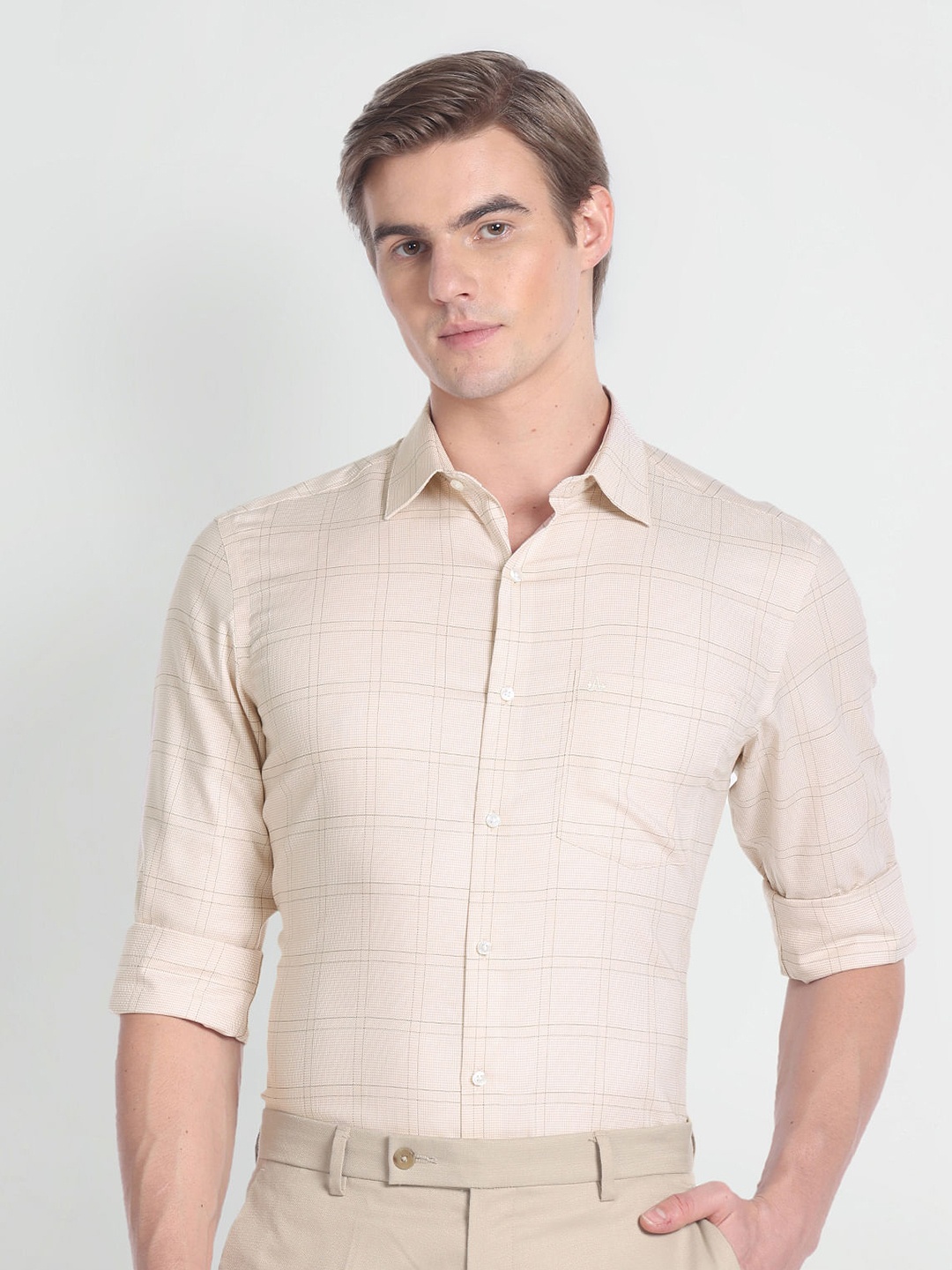 

Arrow Tartan Checked Twill Pure Cotton Formal Shirt, Brown