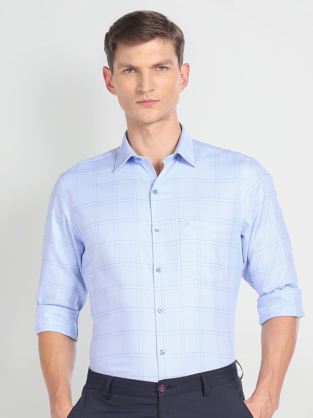 

Arrow Windowpane Checked Pure Cotton Formal Shirt, Blue