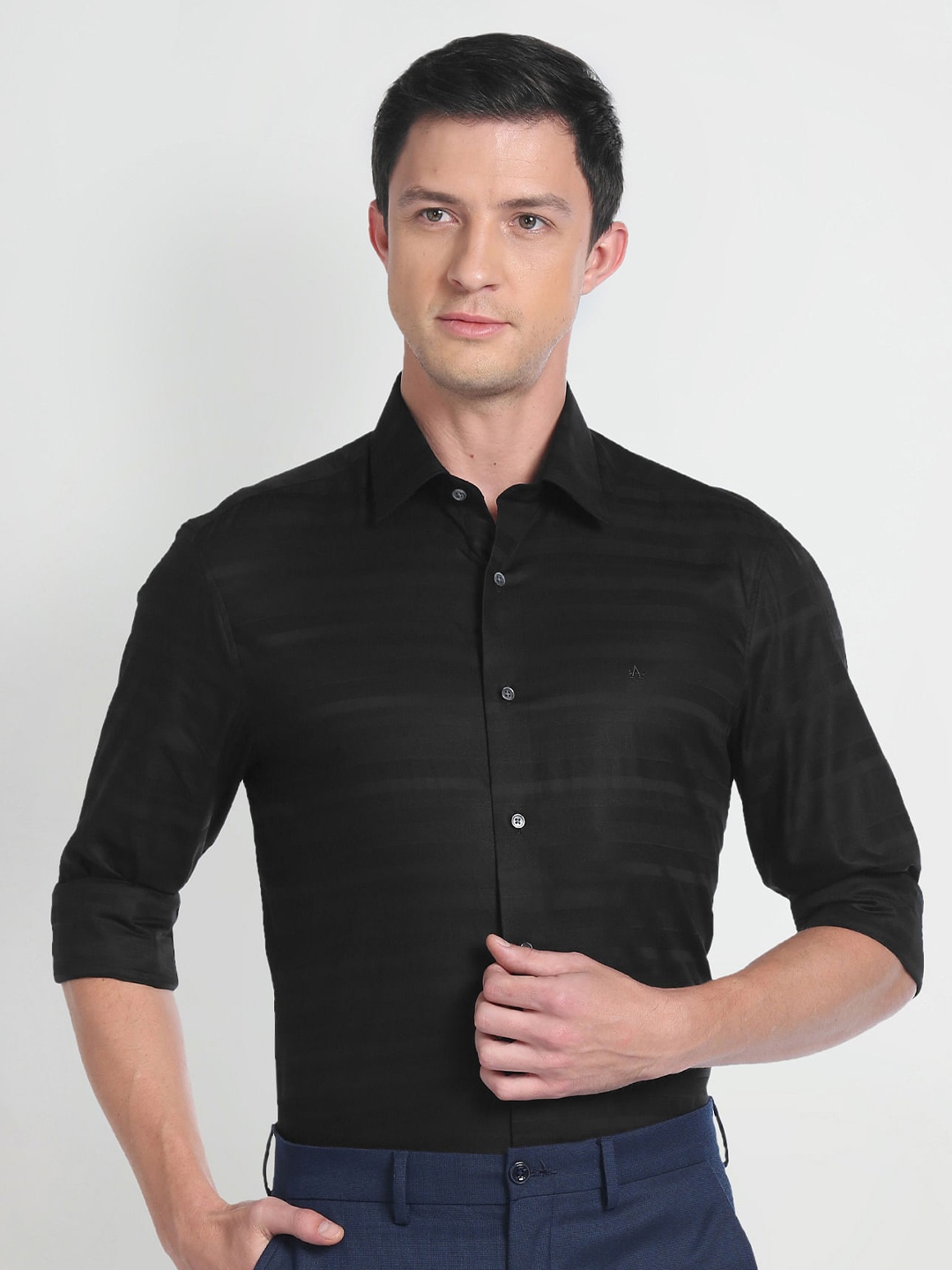 

Arrow Horizontal Stripes Pure Cotton Formal Shirt, Black