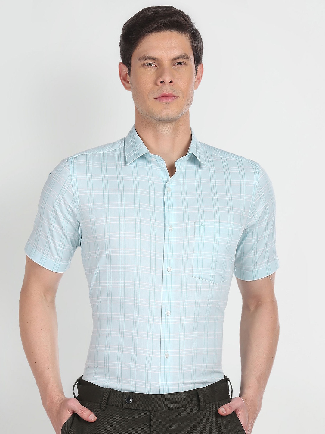 

Arrow Checked Slim Fit Pure Cotton Formal Shirt, Sea green