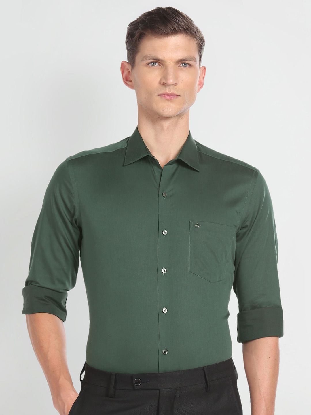 

Arrow Spread Collar Slim Fit Pure Cotton Formal Shirt, Green