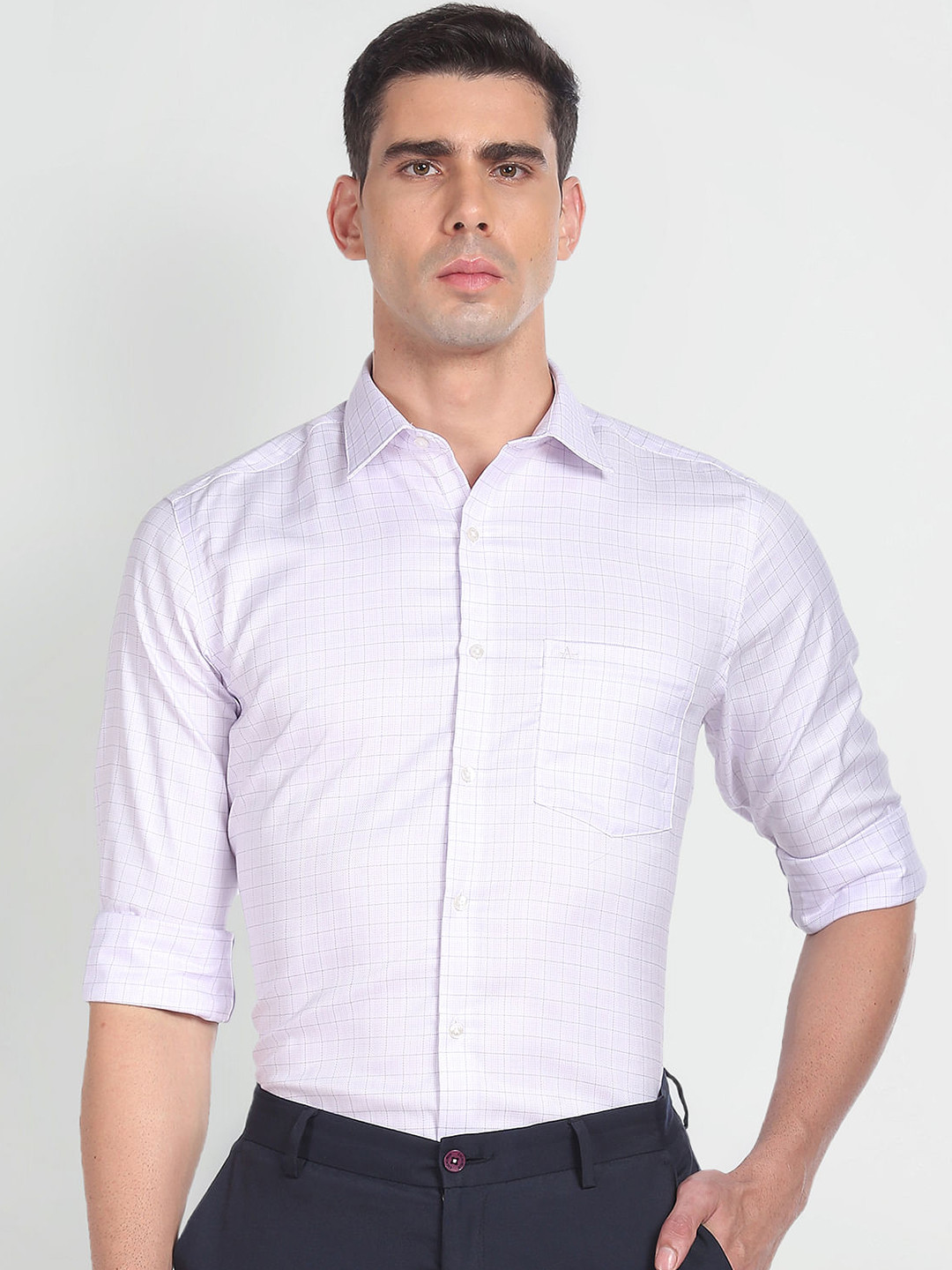 

Arrow Grid Tattersall Checked Pure Cotton Formal Shirt, Purple