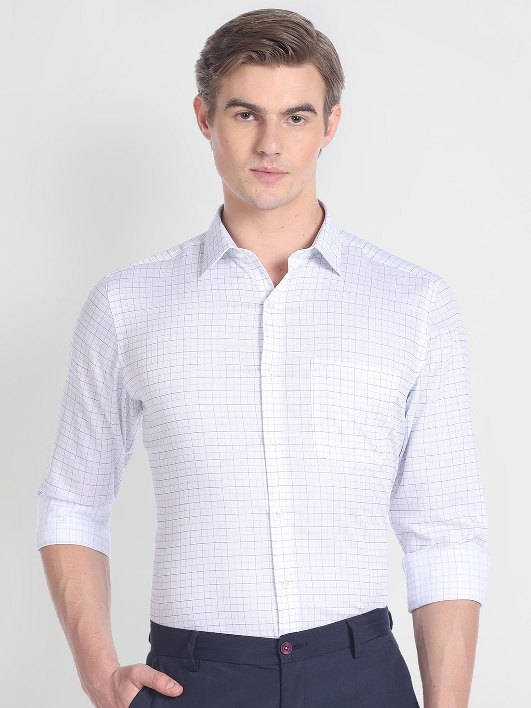 

Arrow Grid Tattersall Checked Pure Cotton Formal Shirt, White