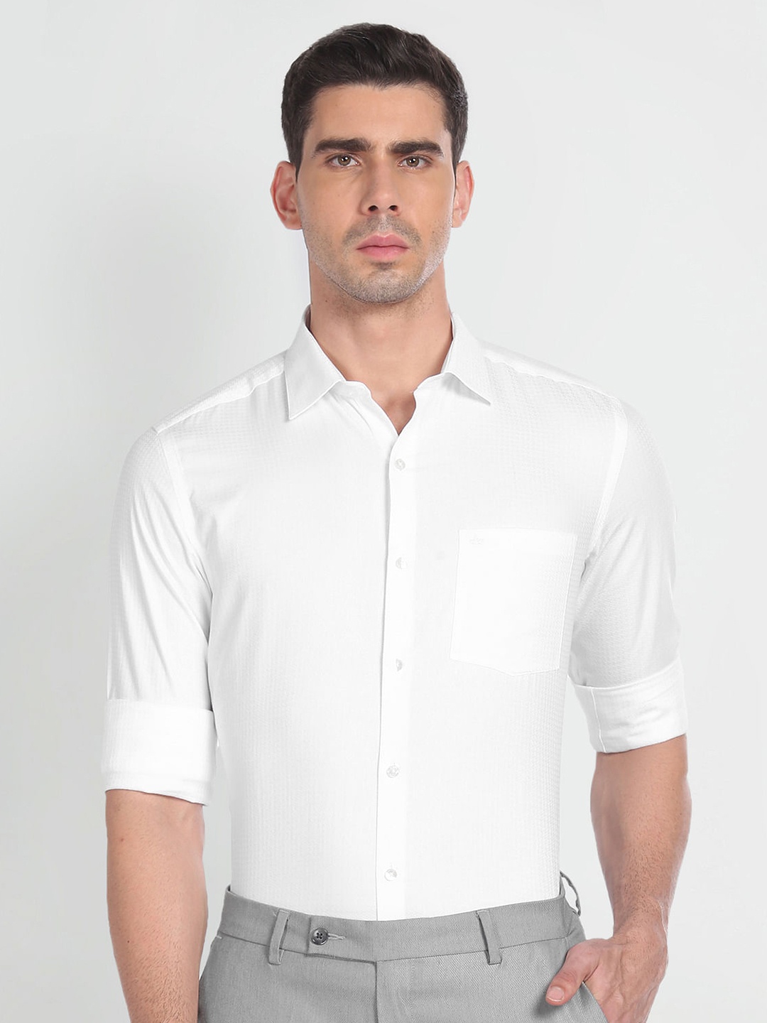 

Arrow Textured Spread Collar Pure Cotton Formal Shirt, White
