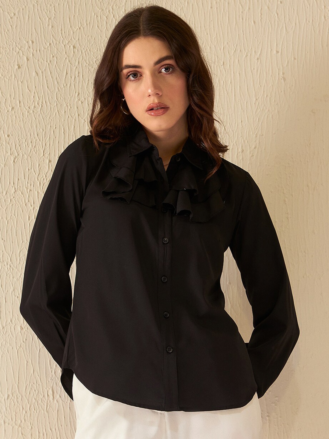 

DENNISON Smart Ruffle Detail Casual Shirt, Black