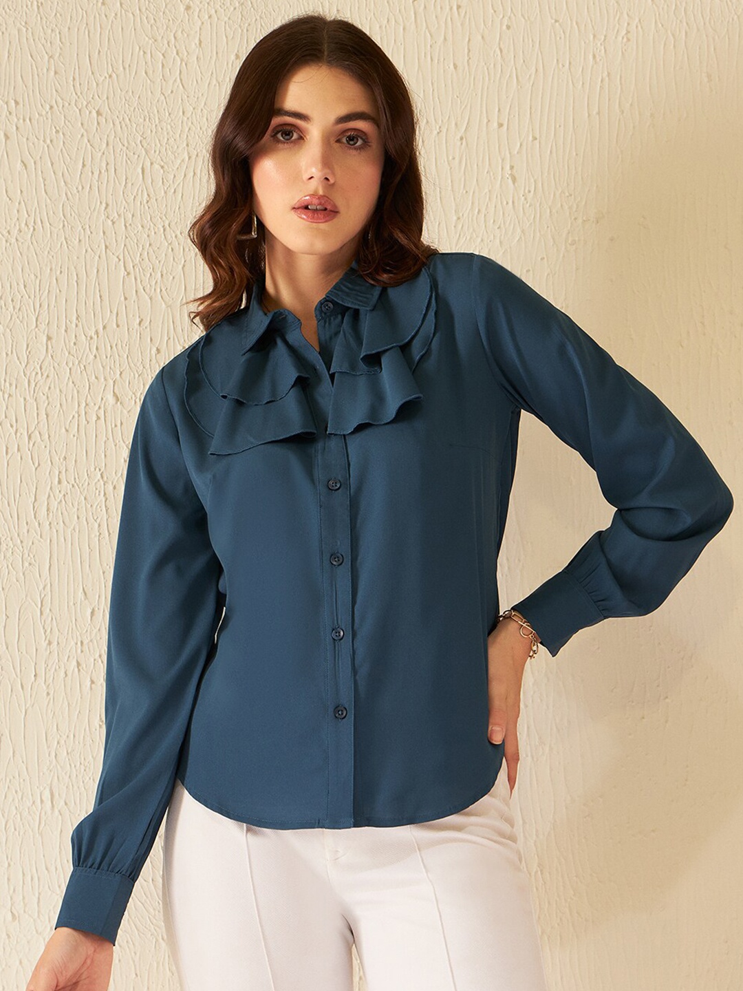 

DENNISON Smart Ruffle Detail Casual Shirt, Blue