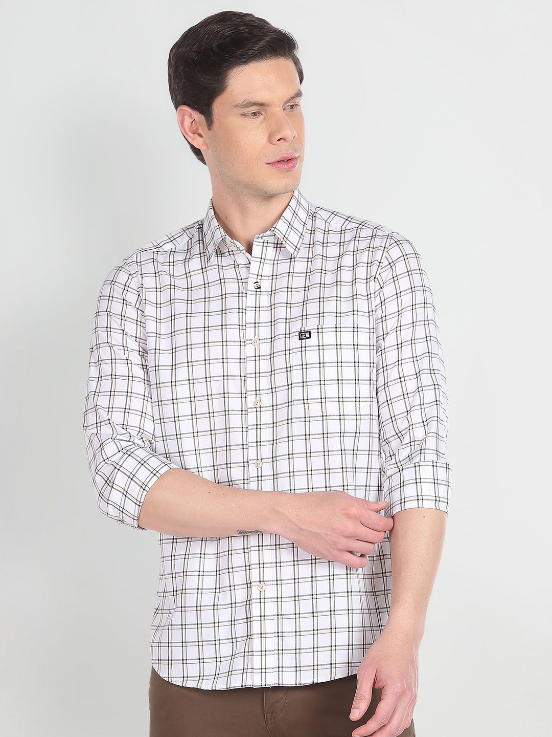 

Arrow Sport Slim Fit Tartan Checks Twill Pure Cotton Casual Shirt, White