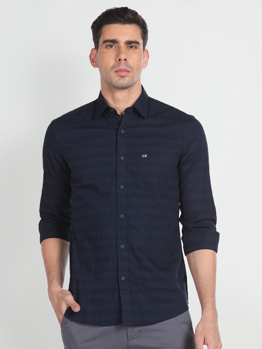 

Arrow Sport Striped Slim Fit Cotton Casual Shirt, Navy blue