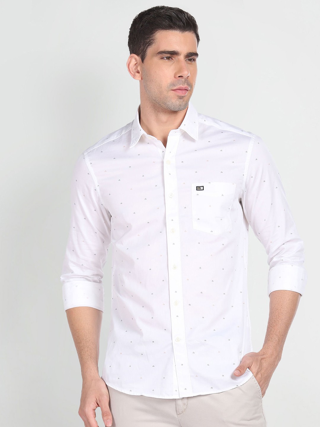

Arrow Sport Slim Fit Micro Ditsy Printed Twill Pure Cotton Casual Shirt, White
