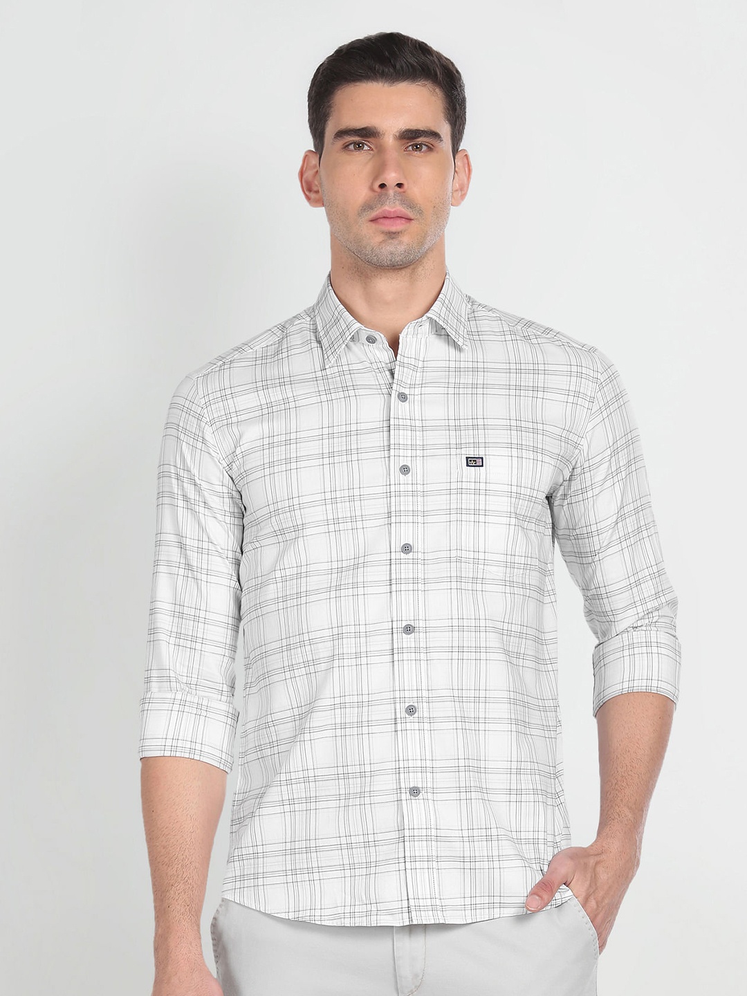 

Arrow Sport Slim Fit Tartan Checks Pure Cotton Casual Shirt, White