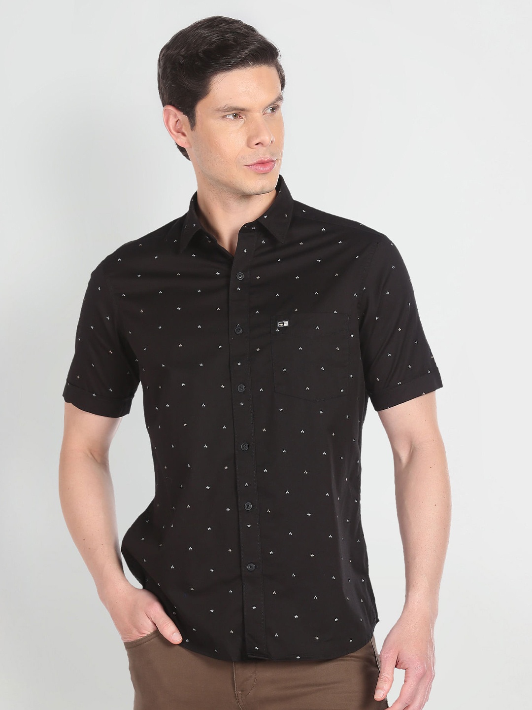 

Arrow Sport Micro Ditsy Printed Twill Pure Cotton Casual Shirt, Black