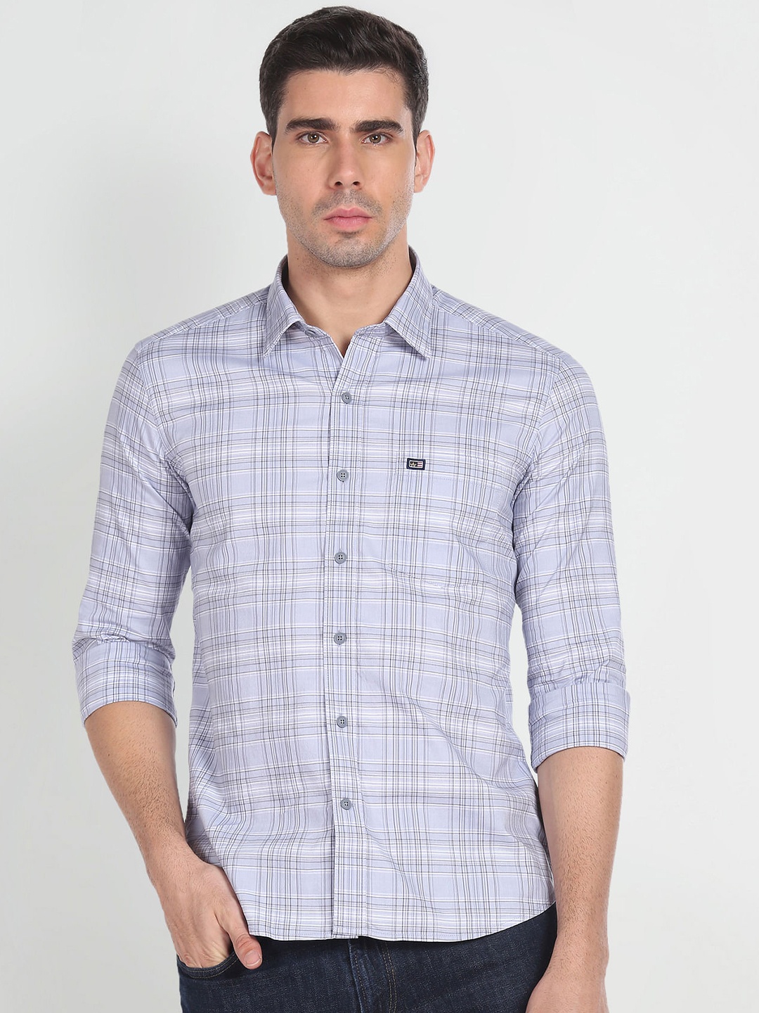 

Arrow Sport Slim Fit Checked Pure Cotton Casual Shirt, Blue