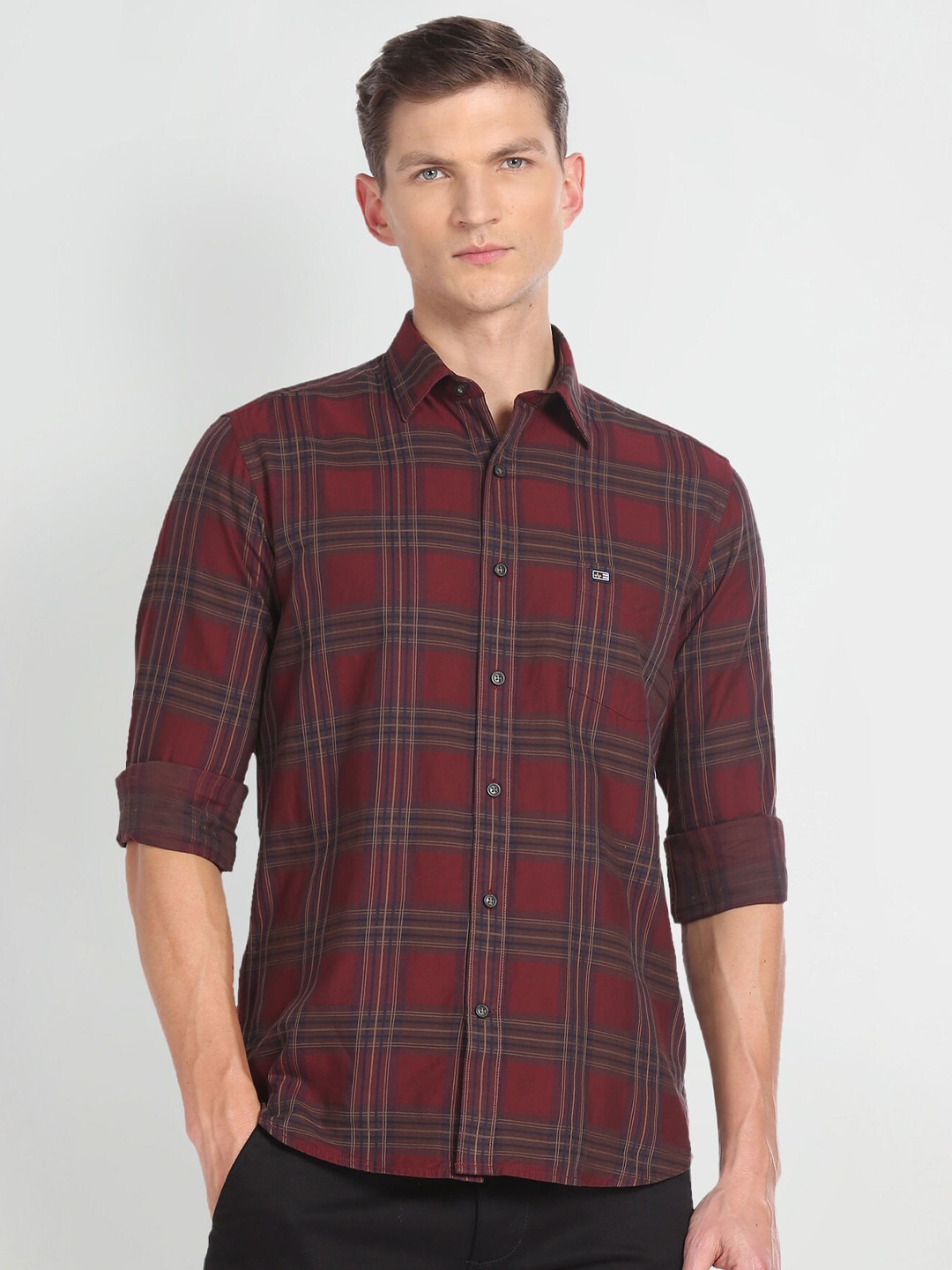 

Arrow Sport Slim Fit Tartan Checks Opaque Pure Cotton Casual Shirt, Red