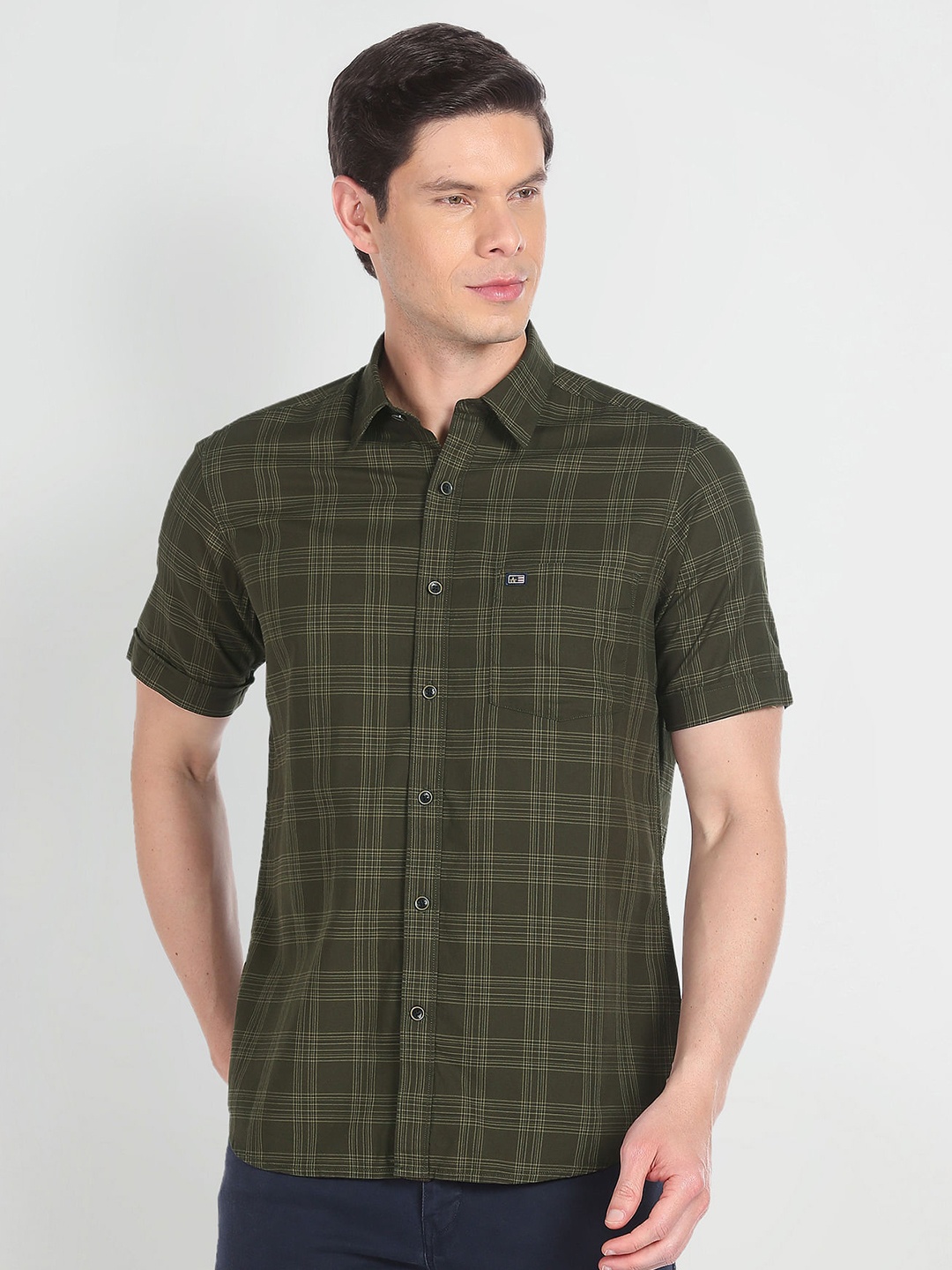 

Arrow Sport Buffalo Checked Slim Fit Cotton Casual Shirt, Olive