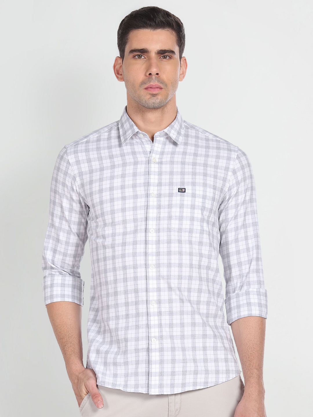 

Arrow Sport Slim Fit Checked Twill Weave Pure Cotton Casual Shirt, Grey