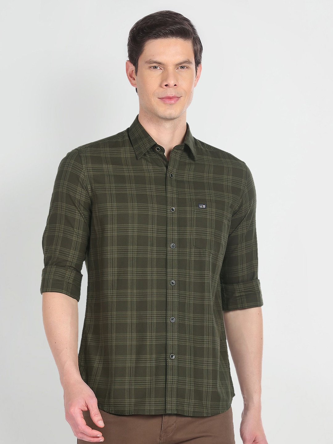 

Arrow Sport Checked Slim Fit Cotton Casual Shirt, Olive