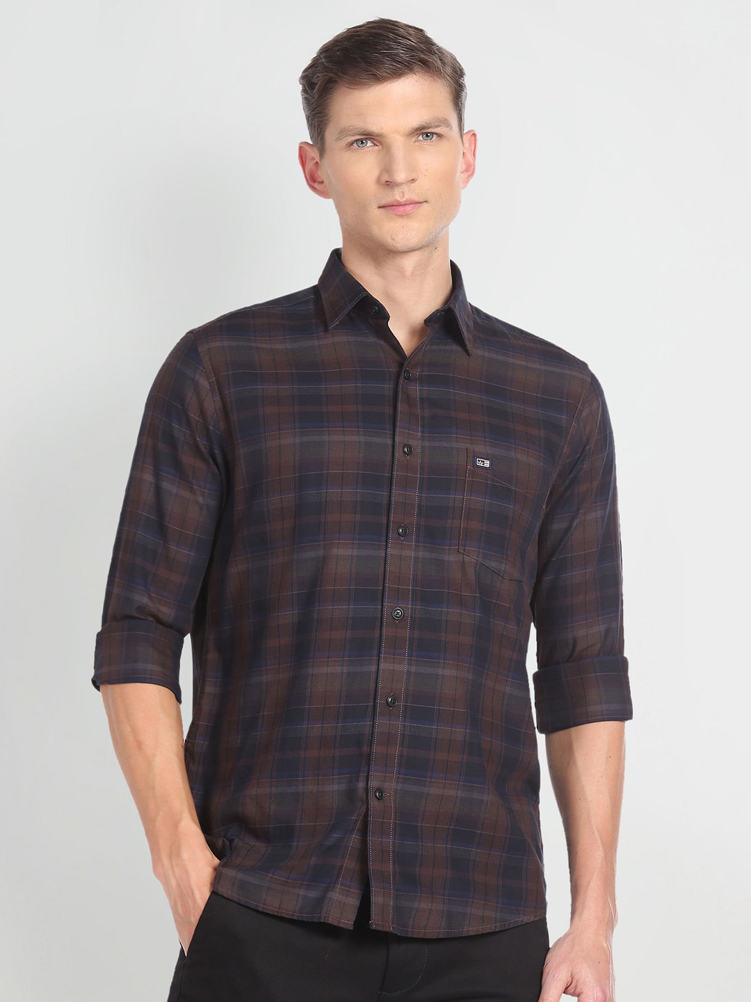 

Arrow Sport Tartan Checked Slim Fit Cotton Casual Shirt, Brown