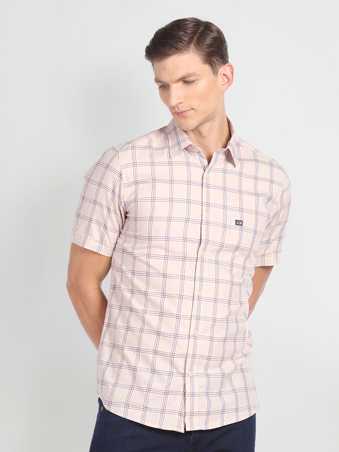 

Arrow Sport Tartan Checks Pure Cotton Casual Shirt, Beige
