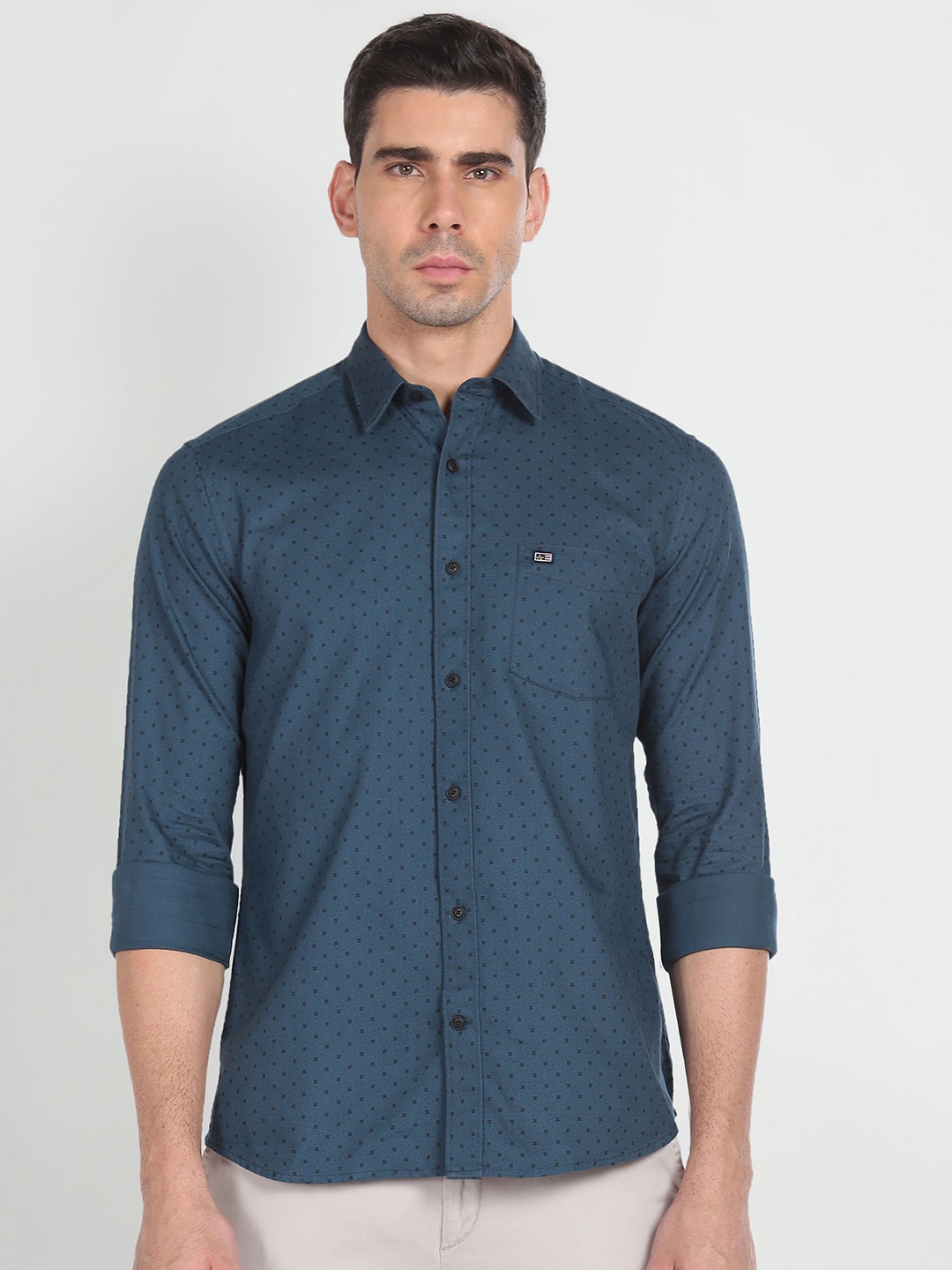 

Arrow Sport Micro Ditsy Printed Slim Fit Cotton Casual Shirt, Teal