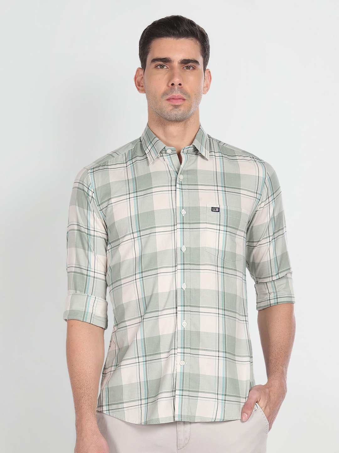 

Arrow Sport Slim Fit Tartan Checks Pure Cotton Casual Shirt, Green