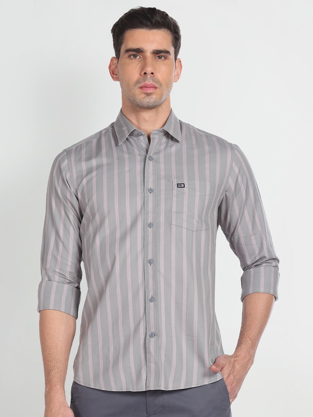 

Arrow Sport Slim Fit Vertical Stripe Pure Cotton Casual Shirt, Grey