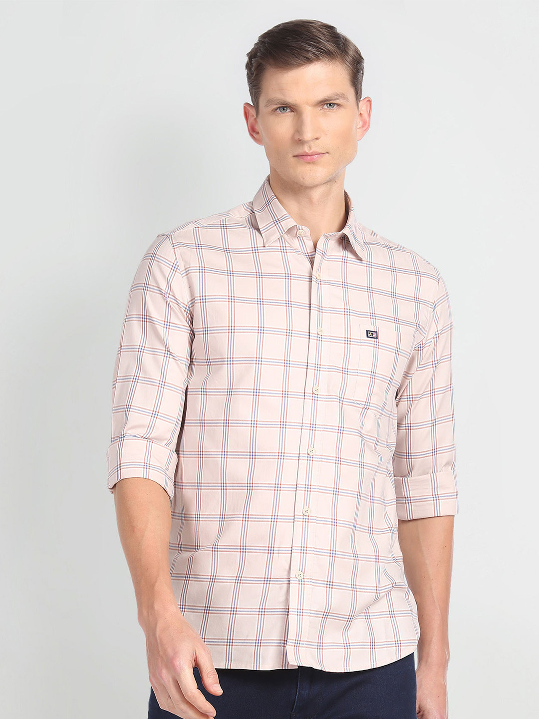 

Arrow Sport Slim Fit Tartan Checks Pure Cotton Casual Shirt, Beige