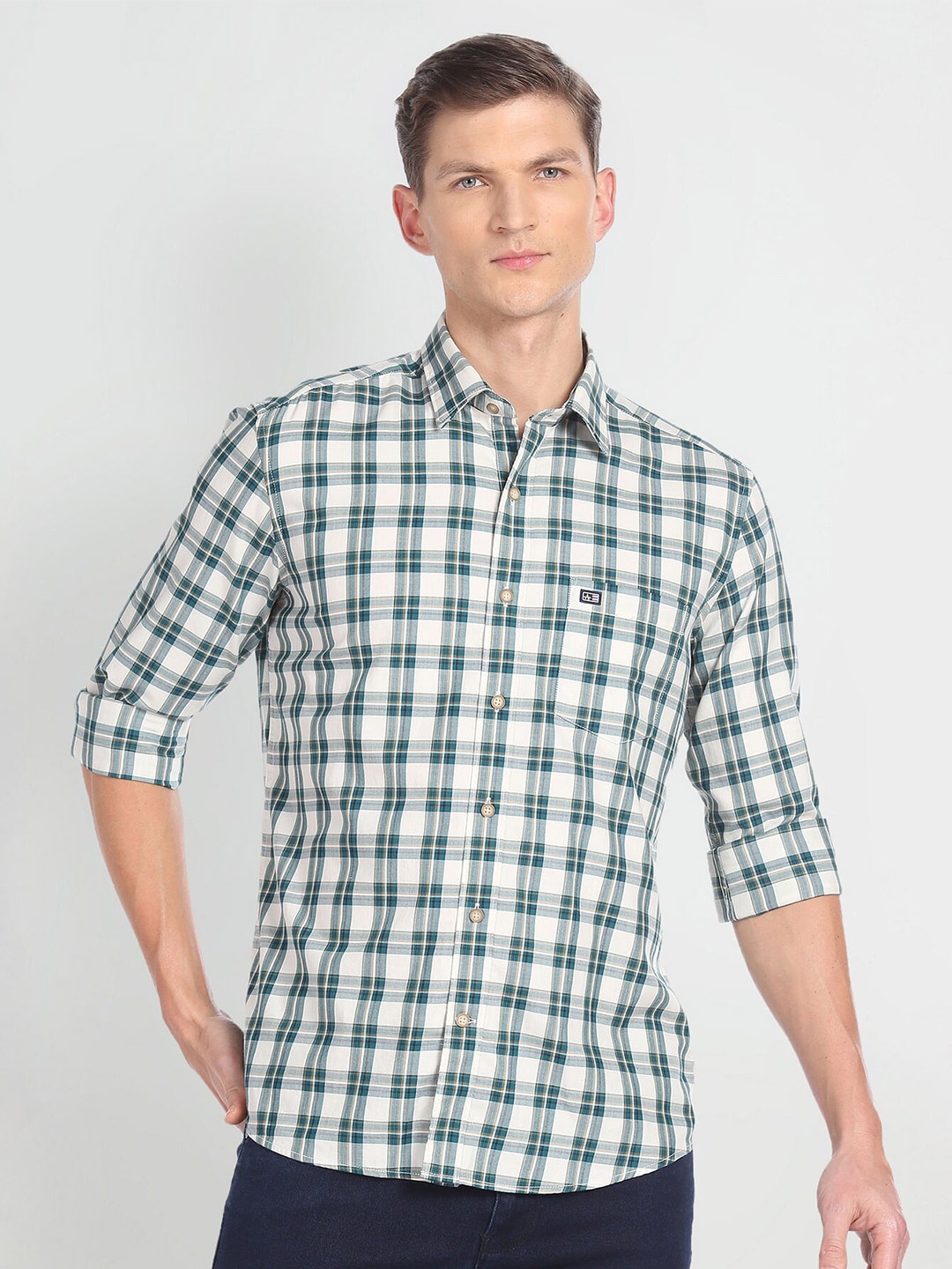 

Arrow Sport Tartan Checked Slim Fit Cotton Casual Shirt, White