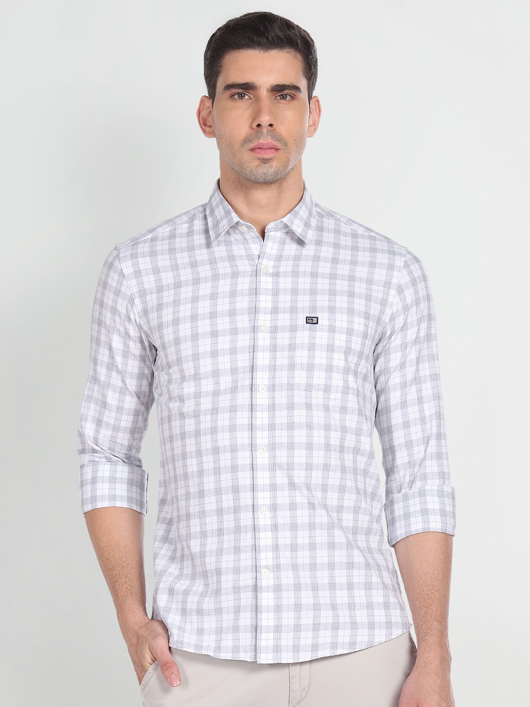 

Arrow Sport Slim Fit Tartan Checks Twill Pure Cotton Casual Shirt, Grey