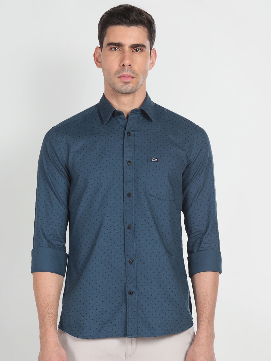 

Arrow Sport Micro Ditsy Printed Slim Fit Cotton Casual Shirt, Teal
