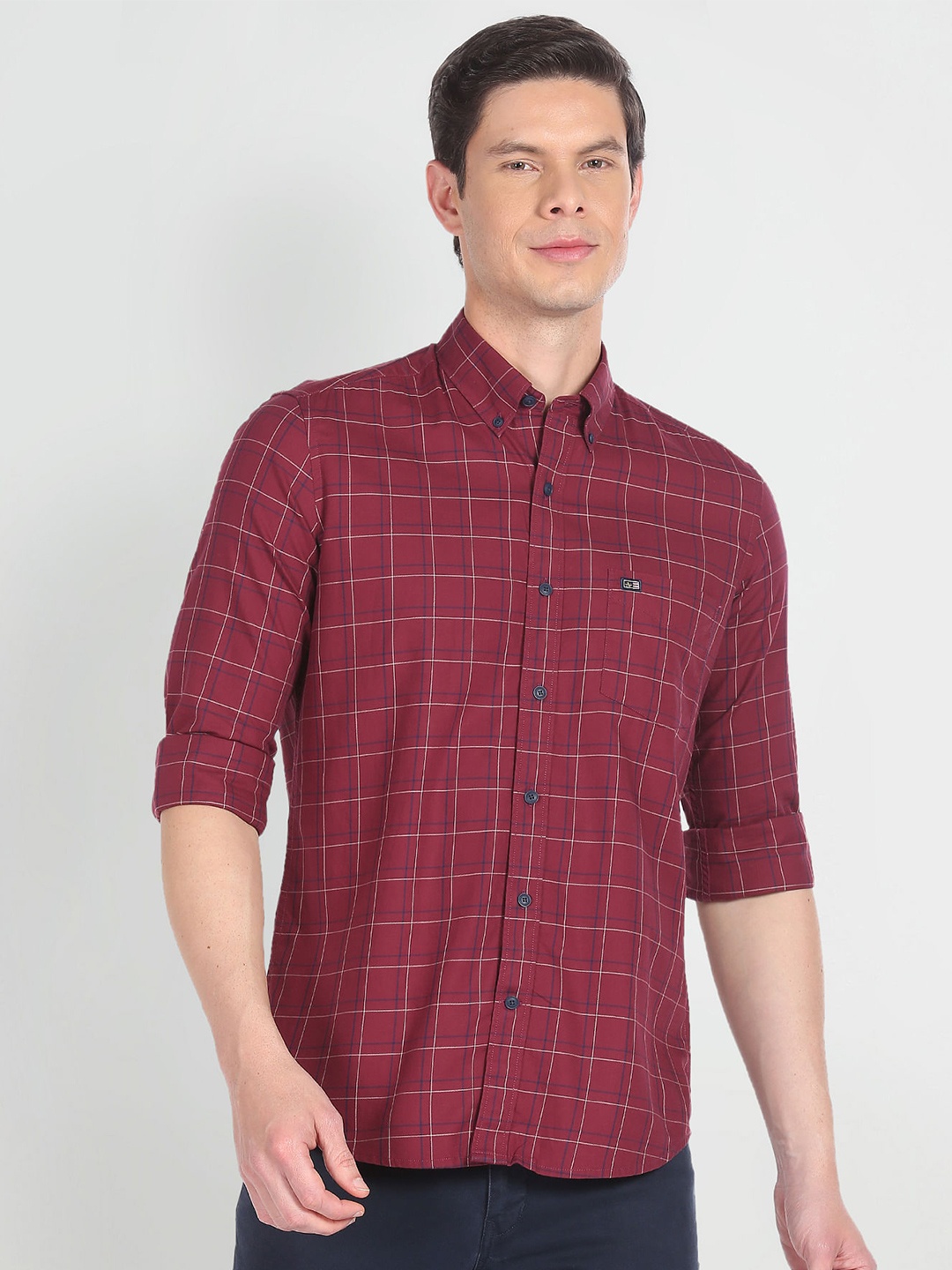 

Arrow Sport Slim Fit Tartan Checks Opaque Twill Pure Cotton Casual Shirt, Red