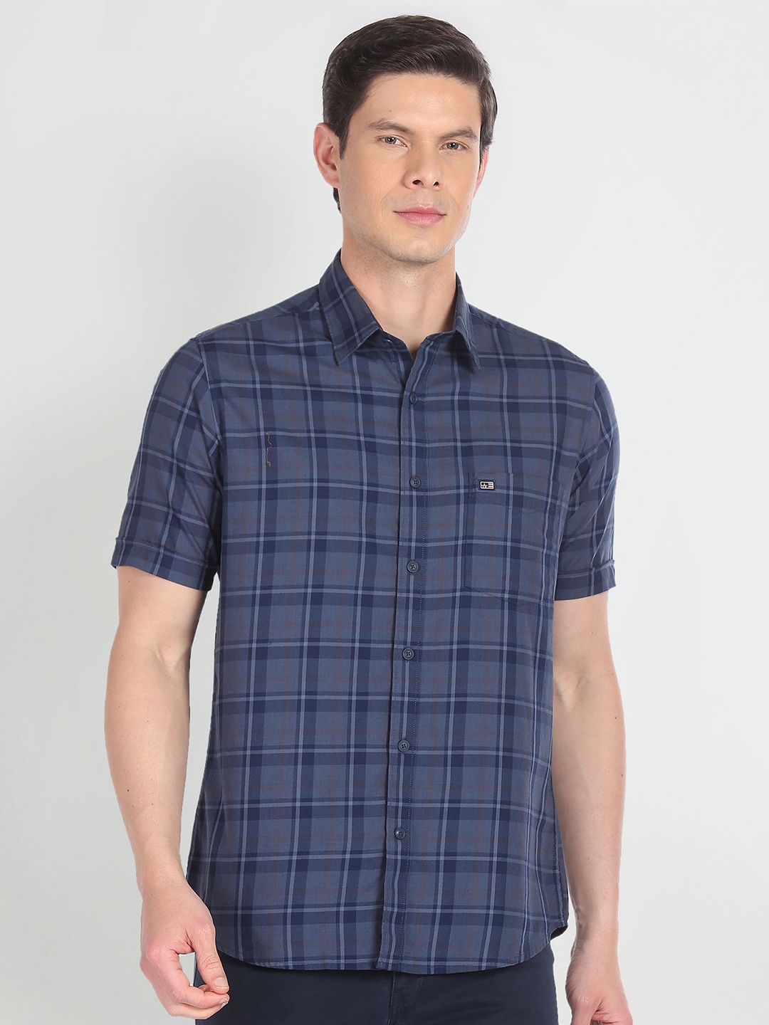 

Arrow Sport Tartan Checks Twill Cotton Casual Shirt, Navy blue