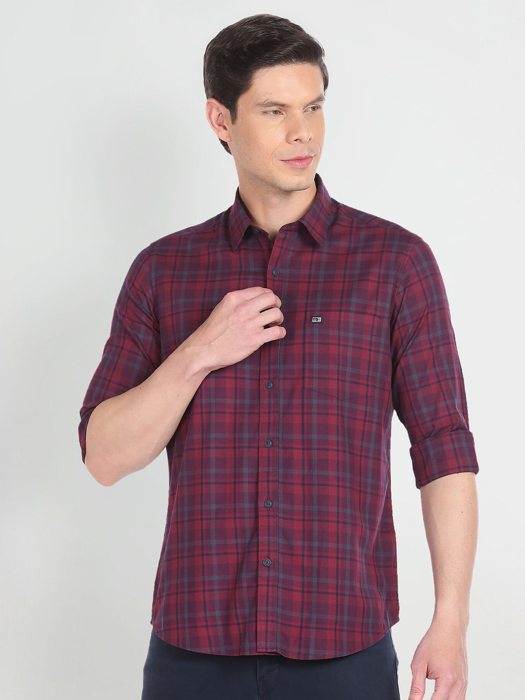 

Arrow Sport Tartan Checks Twill Slim Fit Cotton Casual Shirt, Burgundy