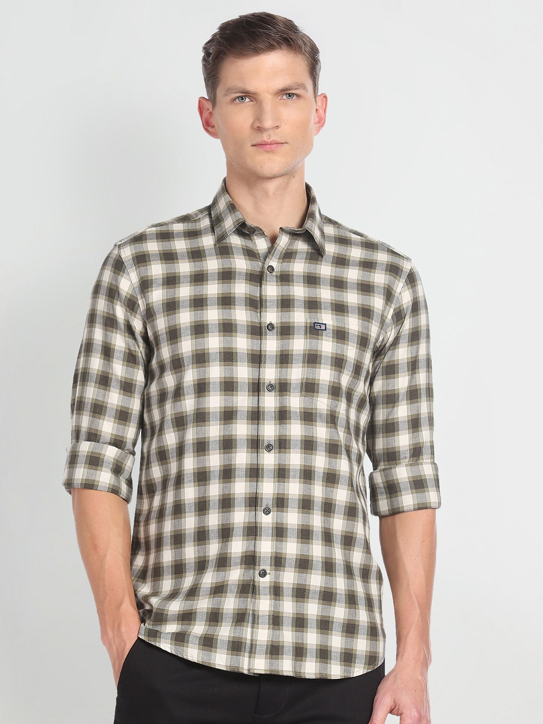 

Arrow Sport Gingham Checks Slim Fit Cotton Casual Shirt, Green