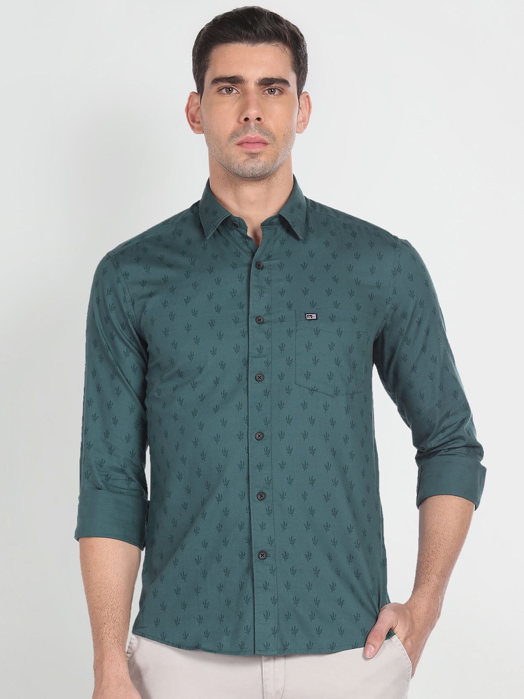 

Arrow Sport Floral Printed Slim Fit Cotton Casual Shirt, Teal