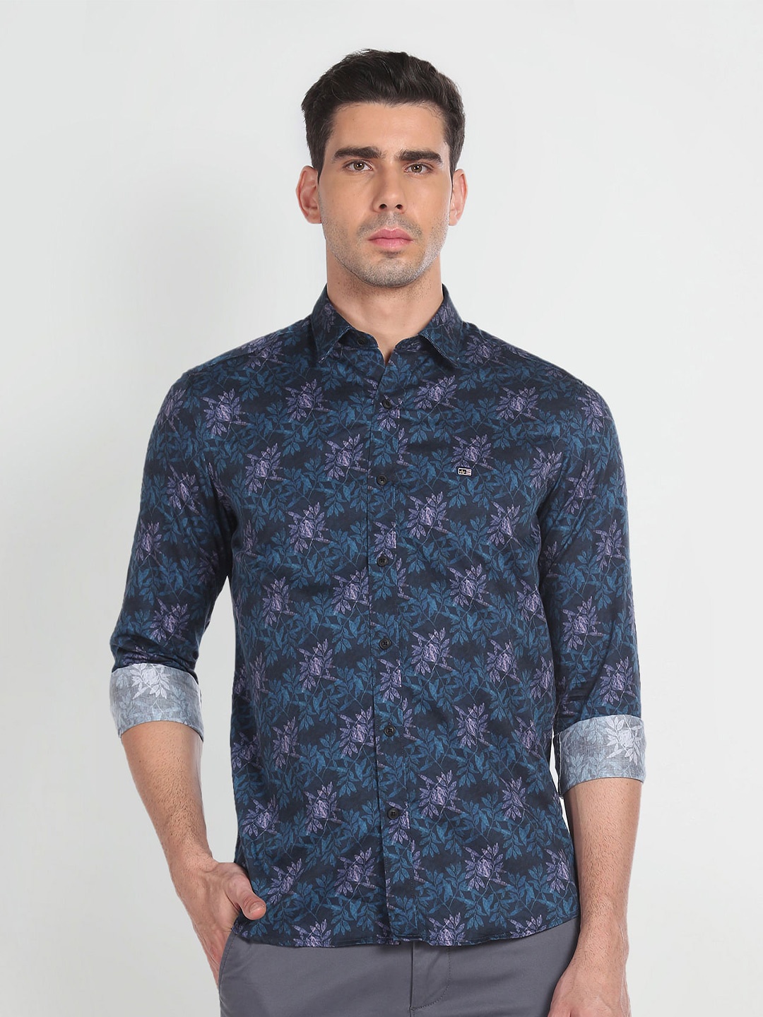 

Arrow Sport Slim Fit Floral Printed Twill Pure Cotton Casual Shirt, Blue