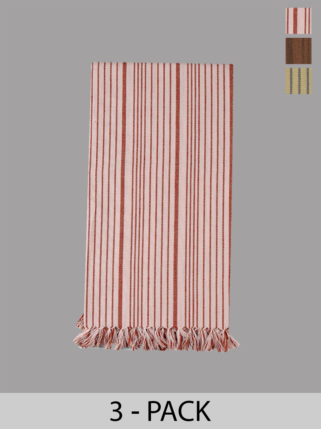 

Ramraj Brown & Green 3 Pieces Striped Pure Cotton 150GSM Bath Towels
