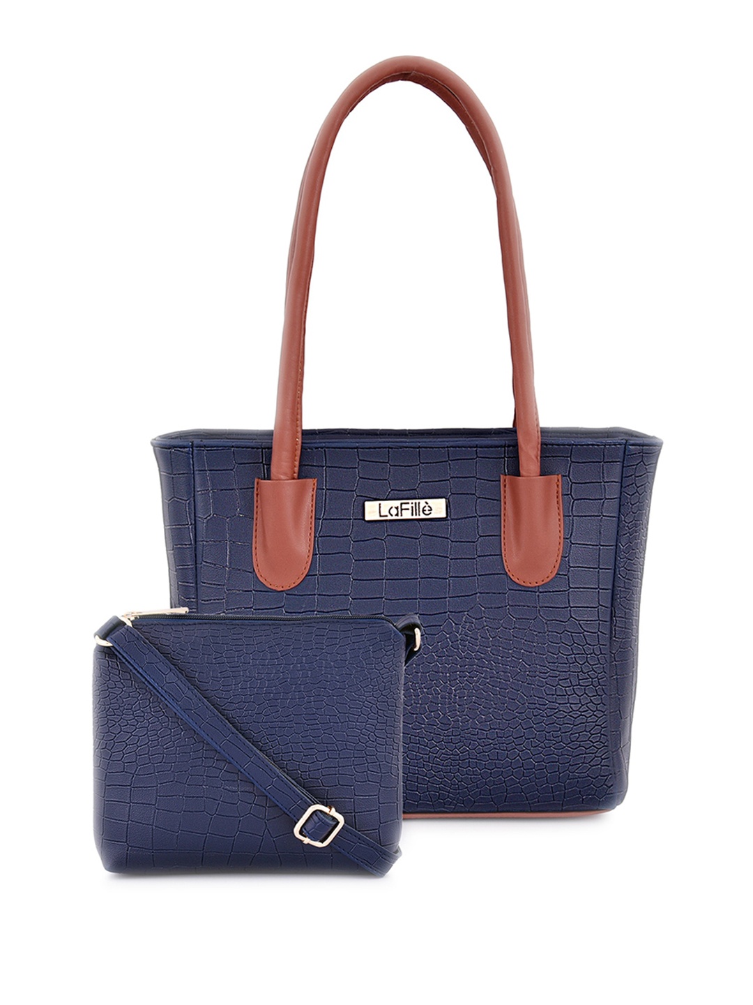 

LaFille Set Of 2 Textured Structured Shoulder Bag With Sling Bag, Blue