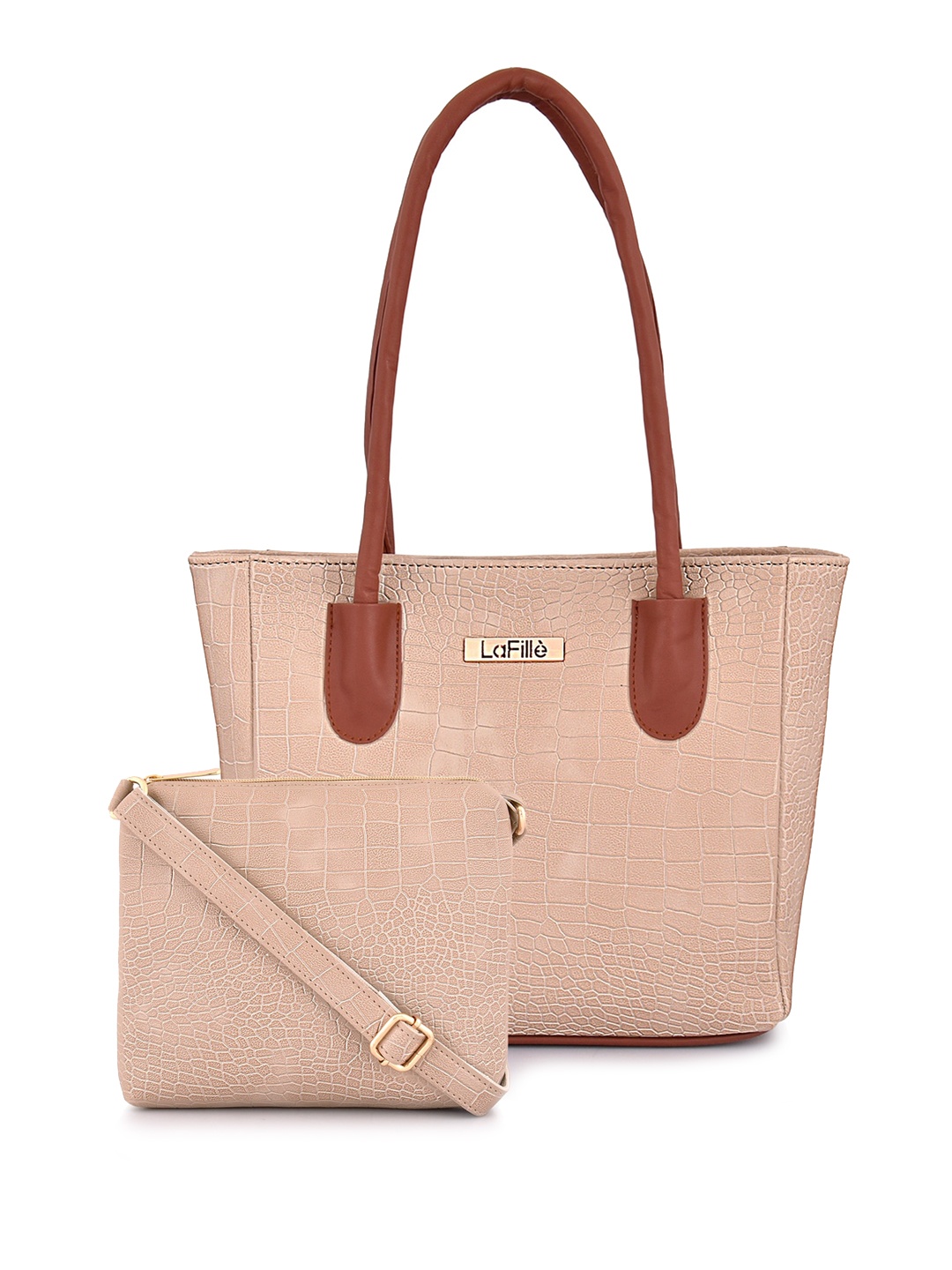 

LaFille PU Structured Handheld Bag With Sling Bag, Beige