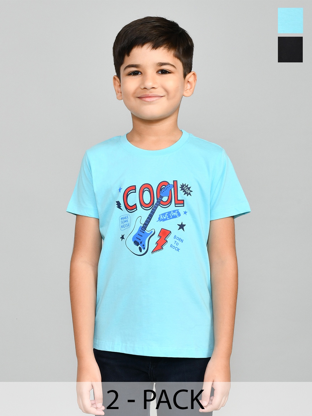 Lux Cozi Boys Pack Of 2 Typography Printed Cotton T-shirt, Black