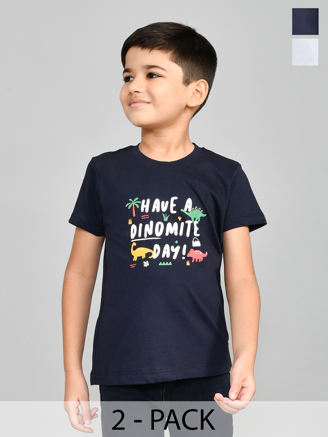 

Lux Cozi Boys Pack Of 2 Typography Printed Pure Cotton T-shirt, White